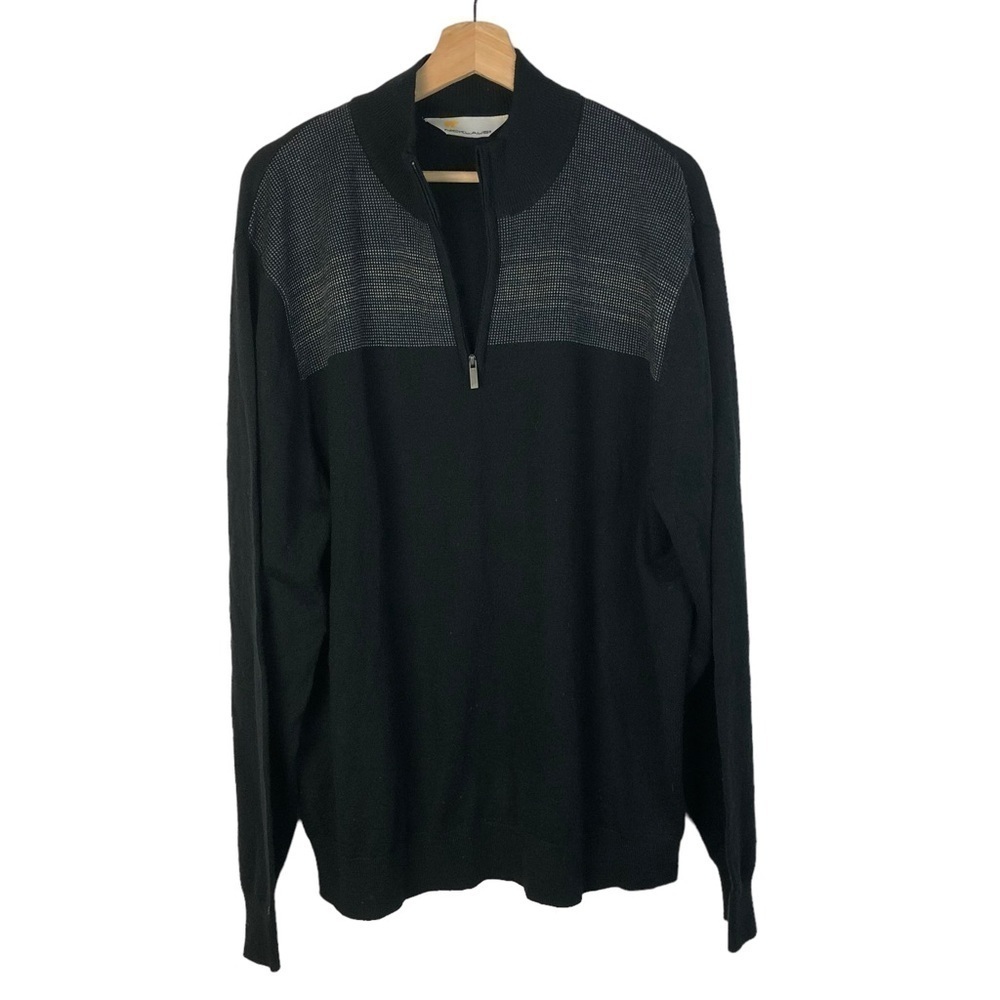 Jack‎ Nicklaus Black Printed Knit Quarter Zip Sweater XL